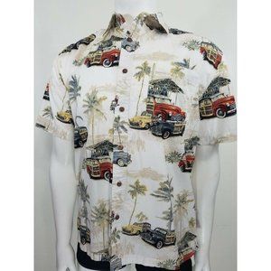 Clearwater Outfitters Button Down Shirt Mens Large White Vintage Cars Beach